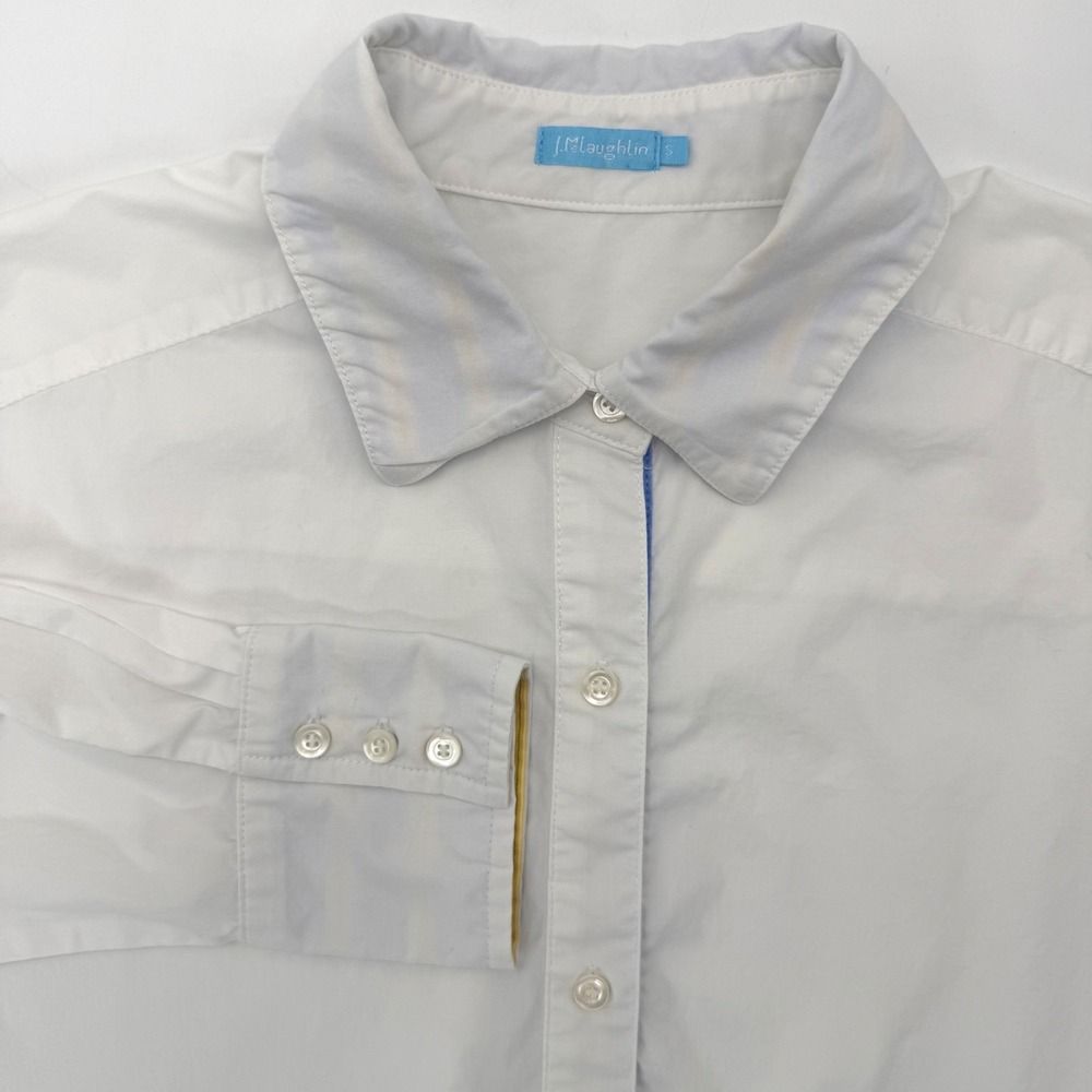J.McLaughlin‎ Button Down Women S White Cotton Stretch Long Sleeve Blouse Trim